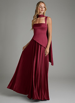 Azazie Stephanie Vestidos para Prova em Casa Vestido Borgonha de Cetim elástico de Linha A com Corpete image6
