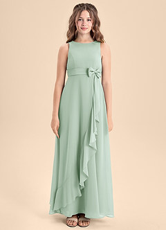 Azazie Lilenne Junior Agave A-Line Bow Chiffon Dress image5