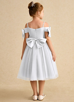 Azazie Amie Flower Girl Dresses White A-Line Off the Shoulder Matte Satin Dress image2