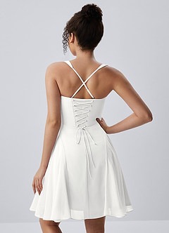 Isadora White Spaghetti Strap Chiffon Lace-Up Skater Mini Dress image2