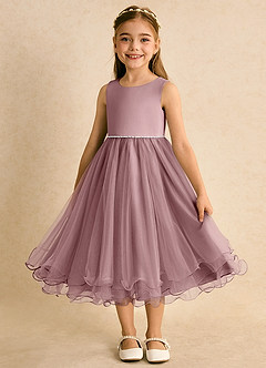 Azazie Lass Flower Girl Dresses Dusty Rose A-Line Bow Tulle Dress image5