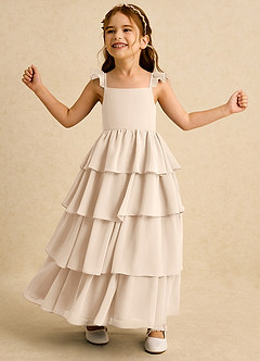 Azazie Boba vestidos de niña de las flores Vestido de Alabastro Blanco de Gasa de Corte En A con Escote Cuadrado image3