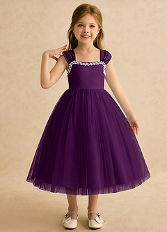 Azazie Yosemite Flower Girl Dresses Grape Ball-Gown Sweetheart Neckline Tulle Dress image1