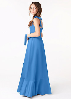 Azazie Barbara Junior Abito A-Line in Raso Opaco Fiocco Blue Jay image2
