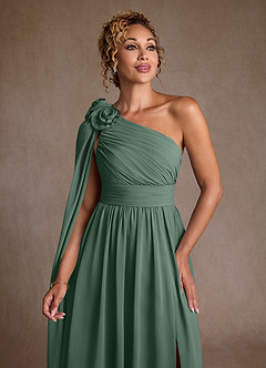 Azazie Lancaster vestidos de madre de la novia Vestido de Eucalipto de Gasa de Corte en A con Hombro unilateral image6