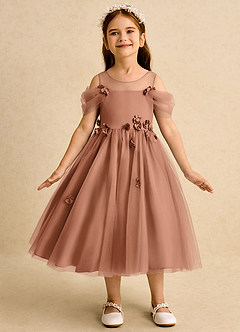 Azazie Juni Blumenmädchenkleider Ballkleid Plissee Tüll Kleid Bronzer image4