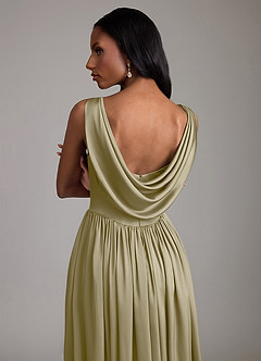 Azazie Novi Bridesmaid Dresses Moss Green A-Line with Pockets Stretch Satin Dress image4
