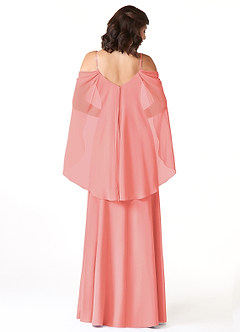 Azazie Cienna Bridesmaid Dresses Coral A-Line Off the Shoulder Chiffon Dress image2