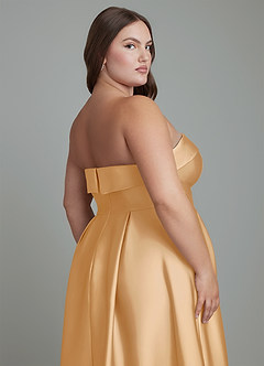 Azazie Lucienne Bridesmaid Dresses Gold A-Line Strapless Stretch Satin Convertible Dress image10