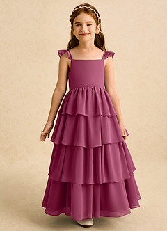 Azazie Boba vestidos de niña de las flores Vestido de Mora de Gasa de Corte En A con Escote Cuadrado image5