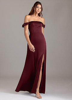 Azazie Zayla Bridesmaid Dresses Cabernet A-Line Off the Shoulder Stretch Satin Convertible Dress image3