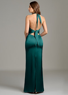 Azazie Francesca Bridesmaid Dresses Peacock Sheath Stretch Satin Dress image4