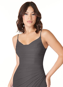 Azazie Deandra Bridesmaid Dresses Steel Grey Mermaid Pleated Mesh Dress image5