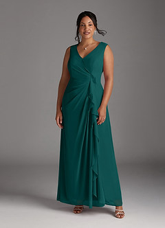 Azazie Manuella Mother of the Bride Dresses Peacock A-Line V-Neck Pleated Chiffon Dress image11