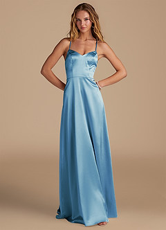 Azazie Mei Bridesmaid Dresses Steel Blue A-Line Metallic Satin Dress image1