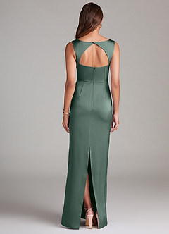Azazie Flori Bridesmaid Dresses Sea Moss Sheath Side Slit Stretch Satin Dress image2