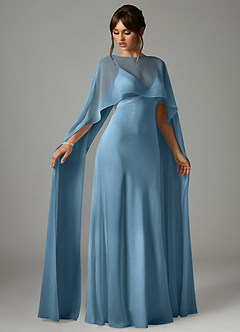 Azazie Stefania Robes de demoiselle d'honneur Robe Trapèze en Satin extensible Acier Bleuté image3