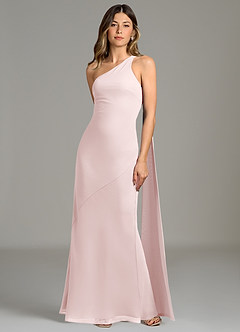 Azazie Juniper Bridesmaid Dresses Blushing Pink Mermaid One Shoulder Chiffon Dress image4