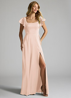 Azazie Bondi Bridesmaid Dresses Blushing Pink A-Line Bow Stretch Satin Dress image2