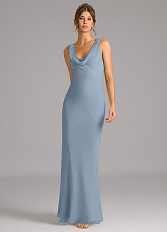 Azazie Rylina Bridesmaid Dresses Dusty Blue Mermaid Pleated Chiffon Dress image3