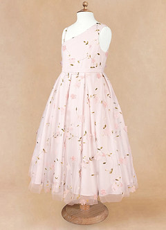 Azazie Ivilia Flower Girl Dresses Blushing Pink A-Line One Shoulder Tulle Dress image8