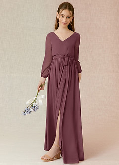 Azazie Angelica Junior Abito A-Line in Chiffon Plissettato Sangria image5