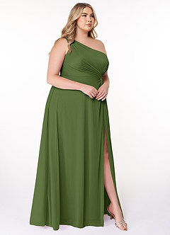 Azazie Brooke Robes de demoiselle d'honneur Robe Trapèze en Maille Ue épaule Olive image9