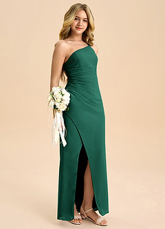 Azazie Eren Junior Vestido Esmeralda de Chiffon de Linha A com Plissado image1