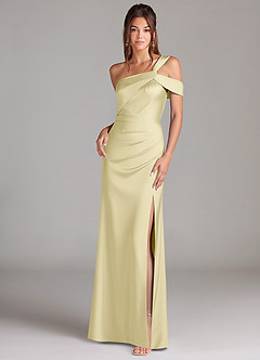 Azazie Wynter Brautjungfernkleider Etui One-Shoulder Stretch-Satin Kleid Zitronensorbet image1
