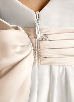 Azazie Sosie Flower Girl Dresses Ivory White Alabaster A-Line Pleated Matte Satin Dress image6