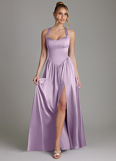 Azazie Francis Bridesmaid Dresses Frosted Lilac A-Line Corset Stretch Satin Dress image3