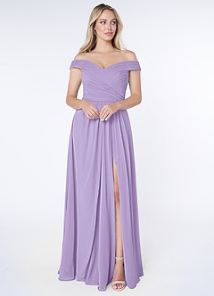 Azazie Audrianna Bridesmaid Dresses Lilac A-Line Off-The-Shoulder Gathered Chiffon Convertible Dress image1