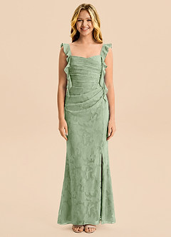 Azazie Jessamine Junior Meerjungfrau-Linie Herzausschnitt Blumen-Burnout Kleid Staubiger Salbeigrün image5