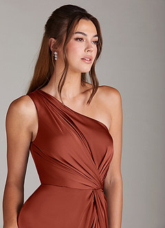 Azazie Brooke Suknie dla druhen Linia A Jedno ramię Satyna elastyczna Długość kostki Sukienka image6