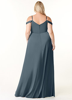 Azazie Ocean Bridesmaid Dresses Twilight A-Line V-Neck Pleated Stretch Satin Dress image7