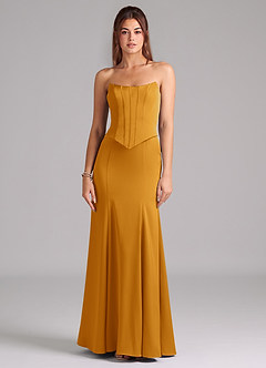 Azazie Ximena Bridesmaid Dresses Butterscotch Mermaid Corset Stretch Satin Convertible Dress image3