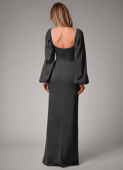 Azazie Sonata Bridesmaid Dresses Black Sheath Long Sleeve Stretch Satin Convertible Dress image2