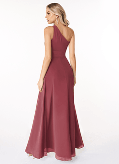 Azazie Dallas Bridesmaid Dresses Merlot A-Line One Shoulder Chiffon Dress image2