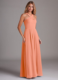 Azazie Dixie Bridesmaid Dresses Sunset A-Line Halter Pleated Chiffon Dress image4