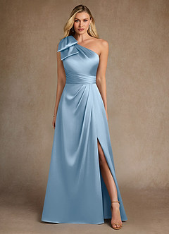 Azazie Easton Klänningar till brudens mor Klänning A-Line i Stretch Satin One-shoulder Puderblå image1