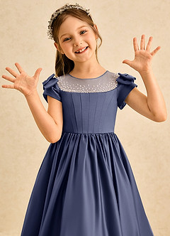 Azazie Toffee Abiti da Ragazza di Fiori Abito Stile Principessa in Raso Opaco Fiocco Stormy image6