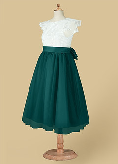 Azazie Vetty Flower Girl Dresses Ivory Peacock A-Line Lace Tulle Dress image14