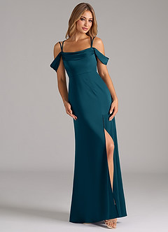Azazie Callan Bridesmaid Dresses Ink Blue A-Line Pleated Stretch Satin Convertible Dress image1