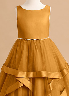 Azazie Posy Flower Girl Dresses Butterscotch A-Line Beaded Tulle Dress image5