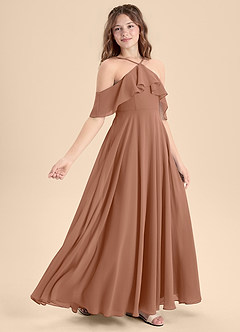 Azazie Tessabelle Junior Vestido de Bronceador de Gasa de Corte En A con Vestidos sin tirantes image3
