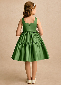 Azazie Myla Flower Girl Dresses Basil A-Line Pleated Matte Satin Dress image2