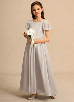 Azazie Lilia Junior Formal Flower Girl Dresses Frost A-Line with Sleeves Chiffon Dress image3