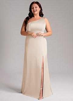 Azazie Phaedra Jurken voor bruidsmeisjes Jurk van Stretch Satijn met A-Lijn One-Shoulder Wit Albast image14