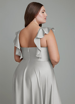 Azazie Leilani Bridesmaid Dresses Silver A-Line Ruched Stretch Satin Dress image16