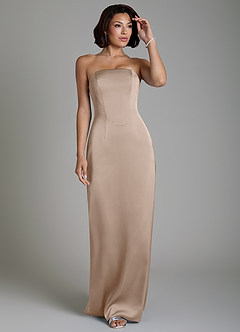 Azazie Fallyn Bridesmaid Dresses Taupe Sheath Corset Stretch Satin Dress image1